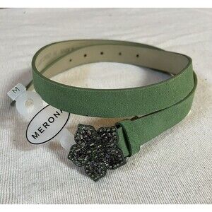 Merona- Women's Green Belt With a Flower Rhinestone Buckle, Suede, Size Medium..